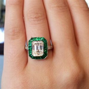 Diamond and Emerald Engagement Ring