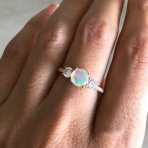 Opal and Diamond Engagement Ring