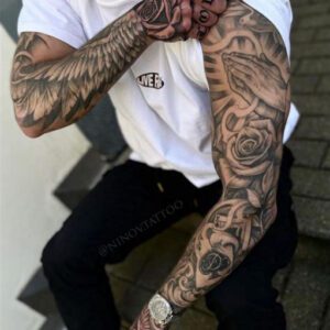 Men’s Black and Grey Sleeve Tattoo Ideas