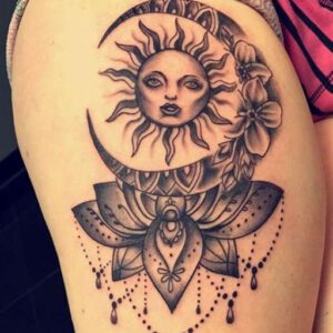 Sun and Moon Thigh Tattoo Ideas