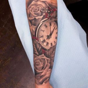 Tattoo Ideas with Roses and Clocks