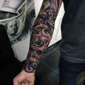 Black and Grey Full Sleeve Tattoo Ideas