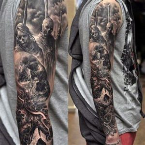 Mens Black and White Sleeve Tattoo Ideas